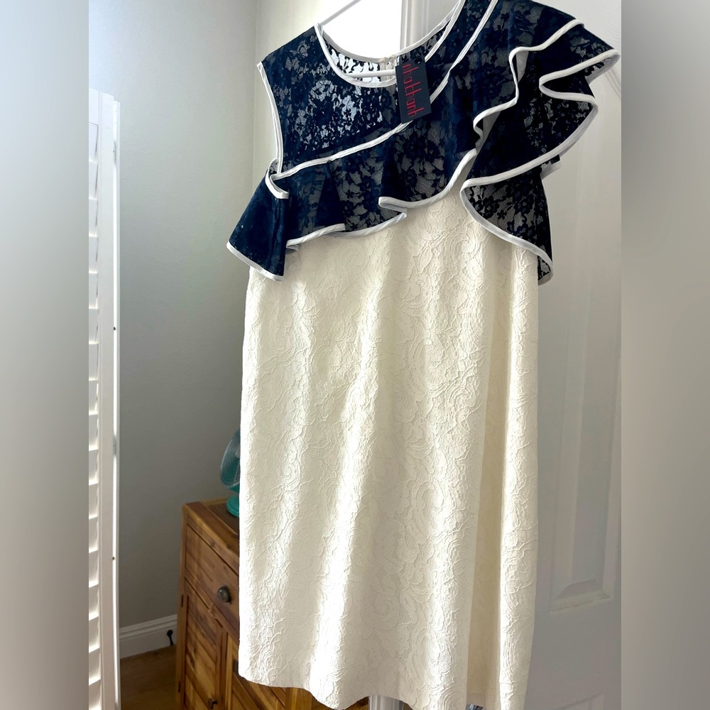 White and navy cocktail dress